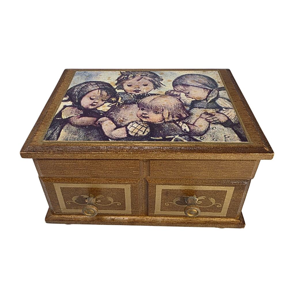 Vintage Himark Japan Music Box Jewelry Box Hummel Style Children Faux Drawers